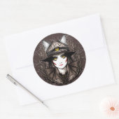ウィッチキャットハロウィン不気味なかわいいポートレート ラウンドシール (封筒)