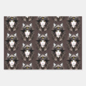 ウィッチキャットハロウィン不気味なかわいいポートレート ラッピングペーパーシート (正面3)