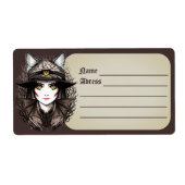 ウィッチキャットハロウィン不気味なかわいいポートレート ラベル (正面)