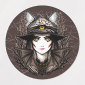 ウィッチキャットハロウィン不気味なかわいいポートレート ラベル (デザイン1)