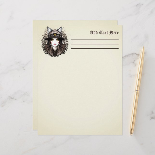 ウィッチキャットハロウィン不気味なかわいいポートレート レターヘッド (正面/裏面インサイチュ)