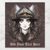 ウィッチキャットハロウィン不気味なかわいいポートレート ワインラベル (シングルラベル)