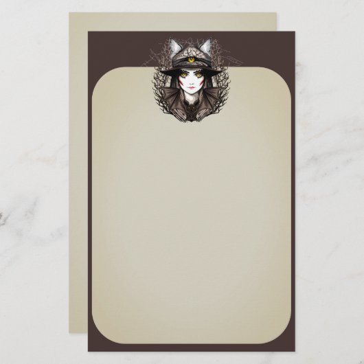 ウィッチキャットハロウィン不気味なかわいいポートレート 便箋 (正面/裏面)