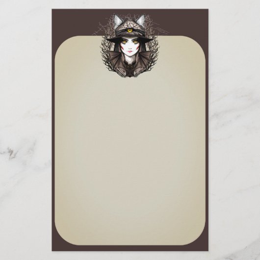 ウィッチキャットハロウィン不気味なかわいいポートレート 便箋 (正面)