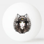 ウィッチキャットハロウィン不気味なかわいいポートレート 卓球ボール (正面)