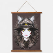 ウィッチキャットハロウィン不気味なかわいいポートレート 吊り下げ型タペストリー (正面)