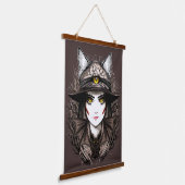 ウィッチキャットハロウィン不気味なかわいいポートレート 吊り下げ型タペストリー (傾斜あり)