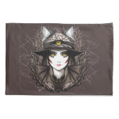 ウィッチキャットハロウィン不気味なかわいいポートレート 枕カバー (裏面)