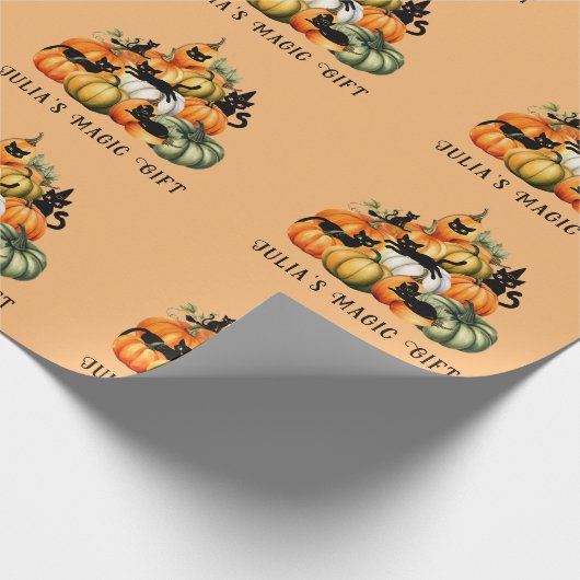 ウィッチキャットハロウィーンのカボチャのちょうちんハロウィーン魔法ギフト ラッピングペーパー (角)
