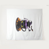 ウィッチキャットハロウィーンラテ – 不気味なかわいいコーヒーと タペストリー (正面(横))