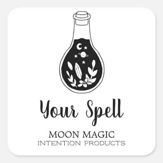 ウィッチクラフトポーションボトルホワイトステッカー スクエアシール (正面)