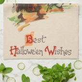 ウィッチコールドロンブラックキャットフルムーン キッチンタオル (折り畳み)