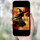 ウィッチシルエット水彩編集可能ハロウィーン 招待状