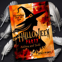 ウィッチシルエット水彩編集可能ハロウィーン