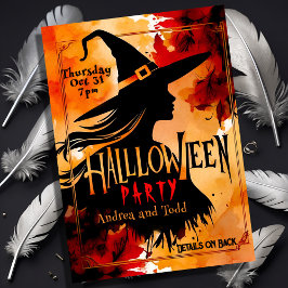 ウィッチシルエット水彩編集可能ハロウィーン 招待状