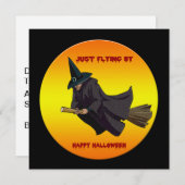 ウィッチジャスト飛んでいるバイハローウィンパーティ招待状 招待状 (正面/裏面)