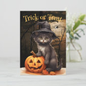 ウィッチズキャットアンドパンプキンハローウィンパーティ招待状 招待状 (スタンド正面)