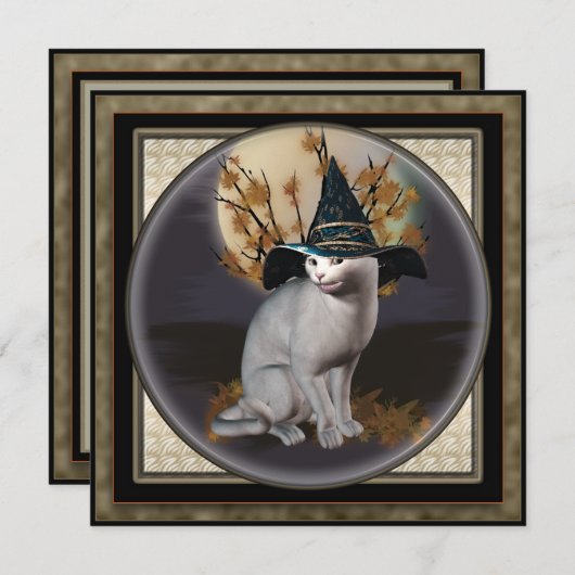 ウィッチズキャットハローウィンパーティスクエア招待状 招待状 (正面/裏面)