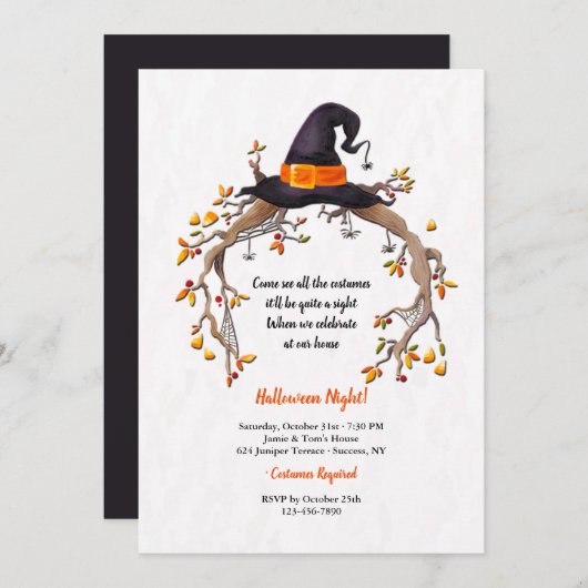 ウィッチズハットハローウィンパーティ招待状 招待状 (正面/裏面)