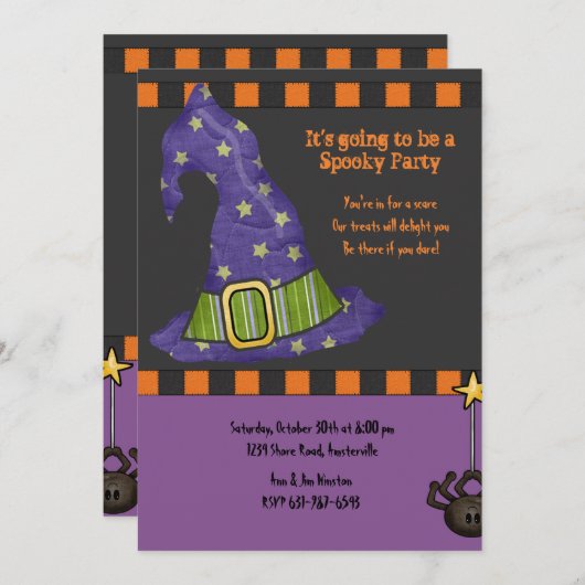 ウィッチズハットハローウィンパーティ招待状 招待状 (正面/裏面)