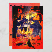 ウィッチズハローウィンパーティアートカルドロンバルチャズツリー 招待状 (正面/裏面)