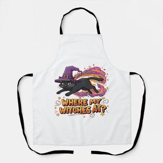 ウィッチズブラッククラシックキャットTシャツ エプロン (正面)