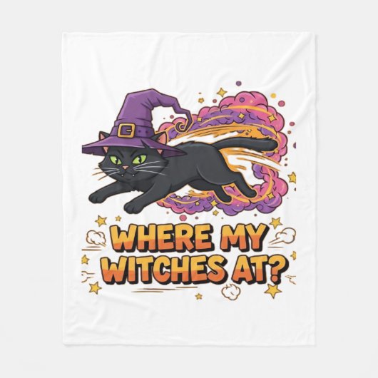 ウィッチズブラッククラシックキャットTシャツ フリースブランケット (正面)