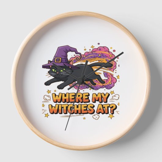 ウィッチズブラッククラシックキャットTシャツ 壁時計 (正面)