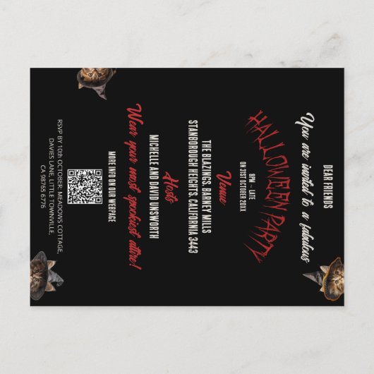ウィッチズブルームズタウンミーティングハロウィーン招待状 ポストカード (裏面)