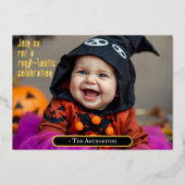 ウィッチドレスに可愛いハロウィーンベビー 箔招待状 (正面)