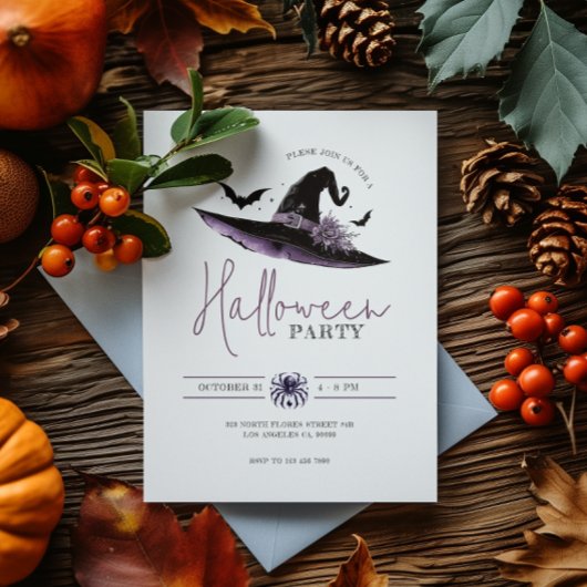 ウィッチハットこうもりミニマルハローウィンパーティ 招待状