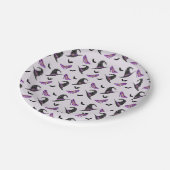 ウィッチハットとこうもりハロウィンパターン付きヒール ペーパープレート (アングル)