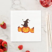 ウィッチハットとこうもり&カボチャの可愛い黒猫 – H スタンダードランチョンナプキン (インサイチュ)