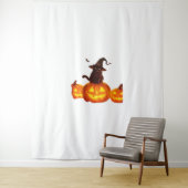 ウィッチハットとこうもり&カボチャの可愛い黒猫 – H タペストリー (インサイチュ)