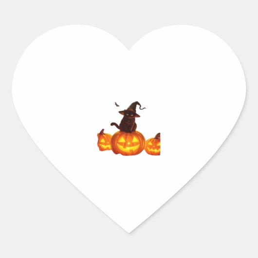 ウィッチハットとこうもり&カボチャの可愛い黒猫 – H ハートシール (正面)