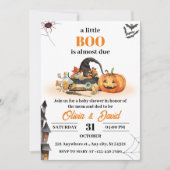 ウィッチハットと家幽霊のよく出る、ハロウィーン赤ちゃんシャワー 招待状 (正面)