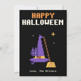 ウィッチハットと猫のピクセルアート ハロウィンカード シーズンカード