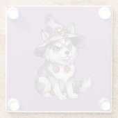 ウィッチハットに可愛いシベリアのハスキー犬 ガラスコースター (裏面)