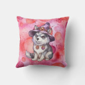 ウィッチハットに可愛いシベリアのハスキー犬 クッション (裏面)