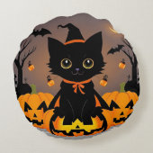 ウィッチハットに可愛らしい黒い子猫 ラウンドクッション (裏面)