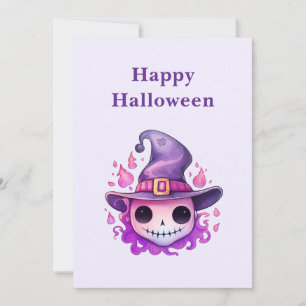 ウィッチハットのスカル かわいいハロウィン シーズンカード