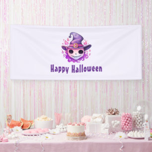 ウィッチハットのスカル かわいいハロウィン 横断幕