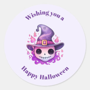 ウィッチハットのドクロ かわいいハロウィン ラウンドシール