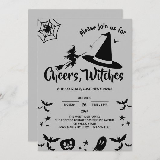 ウィッチハットカストメアダルトハローウィンパーティ 招待状 (正面/裏面)