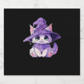ウィッチハットガールズハロウィンのかわいい子猫ネコ スパークリングワインラベル (シングルラベル)