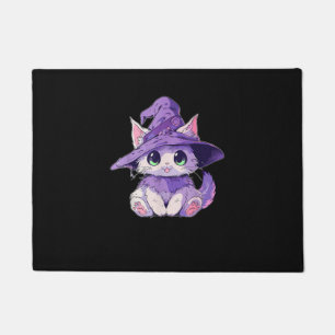 ウィッチハットガールズハロウィンのかわいい子猫ネコ ドアマット