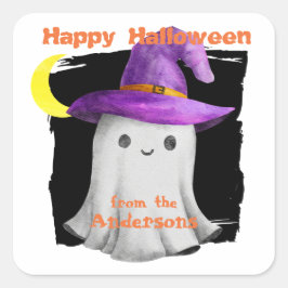 ウィッチハットハピー幽霊キッズハロウィーン スクエアシール