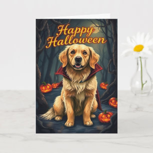 ウィッチハットハロウィーンかわいい犬のゴールデンレトリバー カード