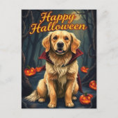 ウィッチハットハロウィーンかわいい犬のゴールデンレトリバー ポストカード (正面)