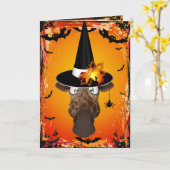ウィッチハットハロウィーンカードの可愛いキリン カード (黄色い花)